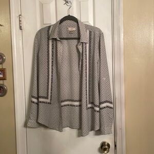 Used Loft Womens Black & White Long Sleeve Blouse Size L